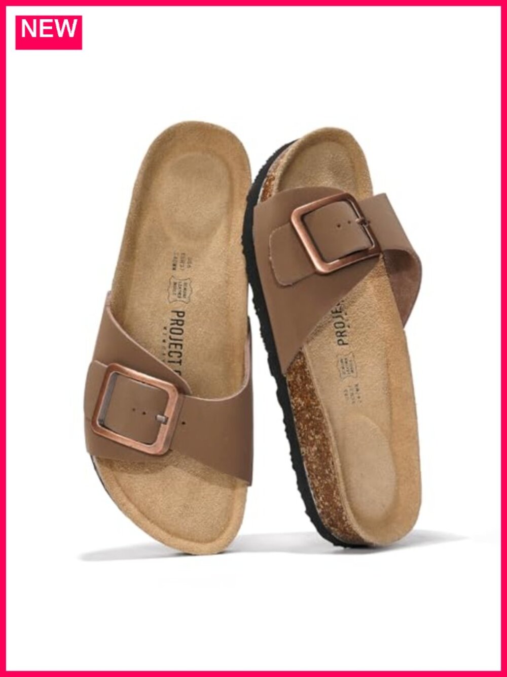 Genuine Leather Women's Slides Sandals with Cork Footbed & Memory Foam